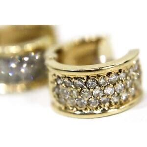 14 KT Gold & Pave Diamond (tested) huggie hoop earrings (8.6 gms t.wt)